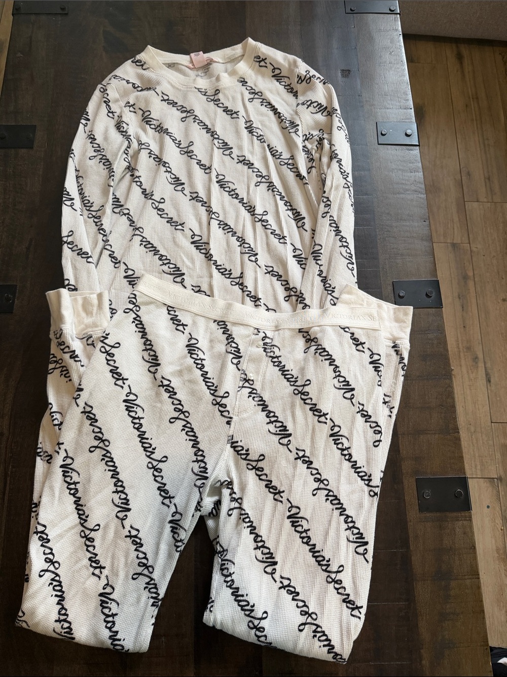 Victoria's Secret Cream and Black Script Lounge set
